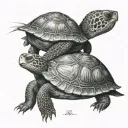 turtle rabbit sitting side by side back profile view tattoo design idea