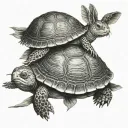 turtle rabbit sitting side by side back profile view tattoo design idea