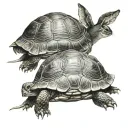 turtle rabbit sitting side by side back profile view tattoo design idea