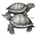 turtle rabbit sitting side by side back profile view tattoo design idea