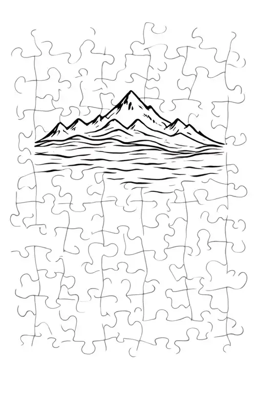 mountain meets the sea in jigsaw puzzle piece tattoo design idea