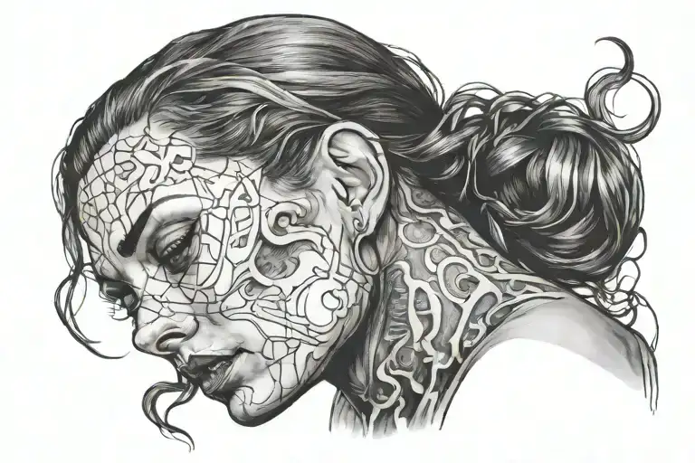 Dark mind depressed woman tattoo design idea