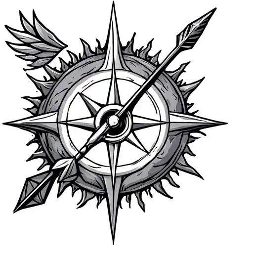 sagitarius sun and arrow and compass tattoo design idea