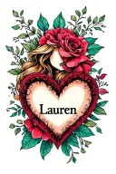 "Lauren" name inside heart shape tattoo design idea