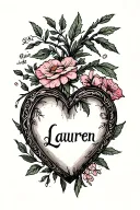 "Lauren" name inside heart shape tattoo design idea