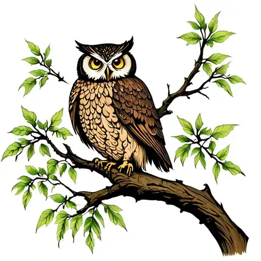 weeping willow tree and owl perched tattoo design idea