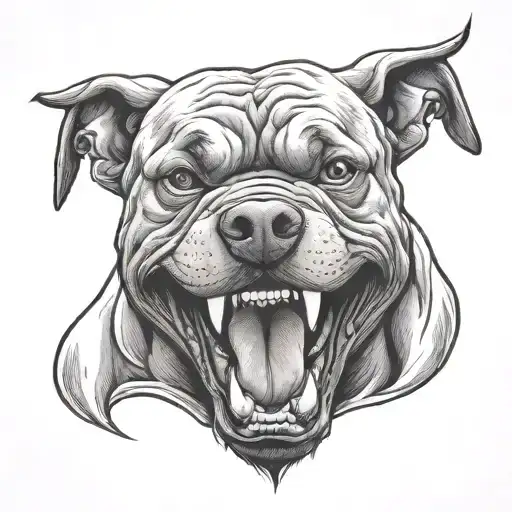 Angry pitbull dog showing devil teeth tattoo design idea