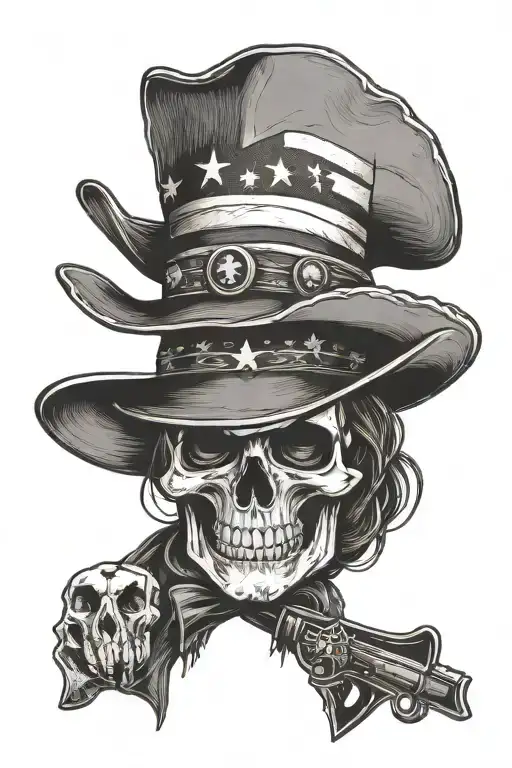 Western cowboy American flag outlaw skull Texas desert cactus cowboy hat cross tattoo design idea