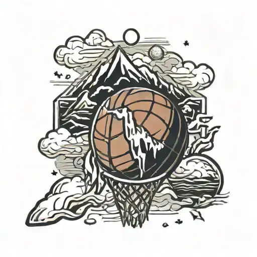 basketball with snow capped mountains tattoo design idea