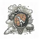 basketball with snow capped mountains tattoo design idea