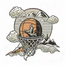 basketball with snow capped mountains tattoo design idea