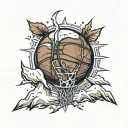 basketball with snow capped mountains tattoo design idea