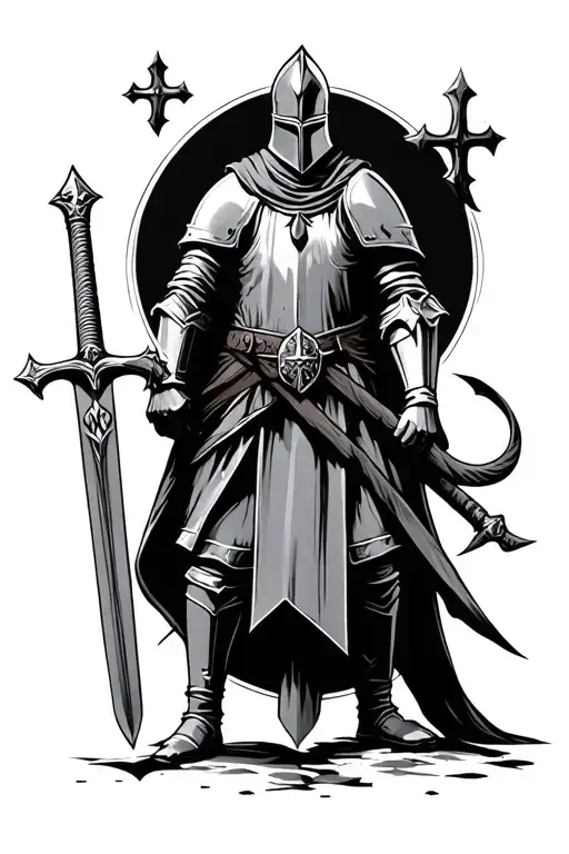 knights Templar knight with a sword tattoo design idea