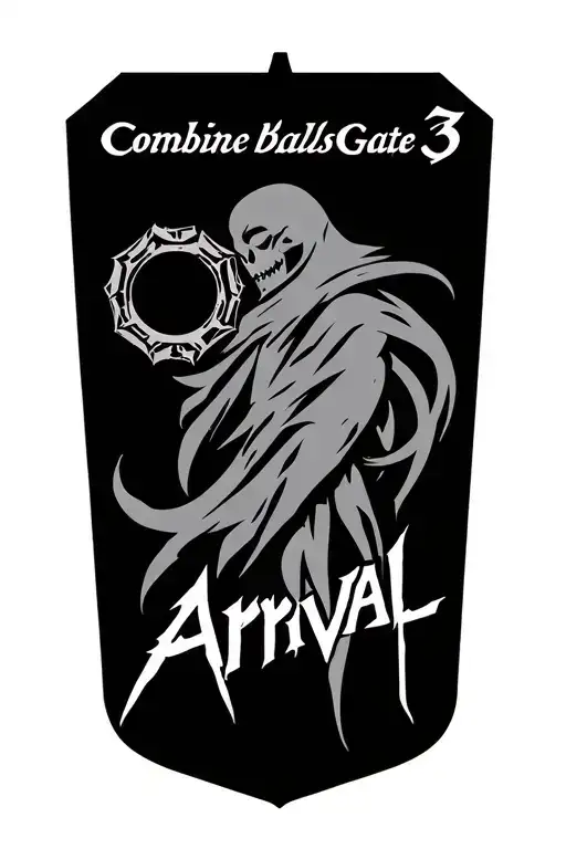 combine the baldurs gate 3 logo with the arrival sign for human tattoo design idea