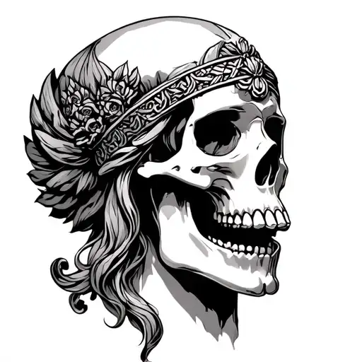 skull virgo athena greek goddess tattoo design idea
