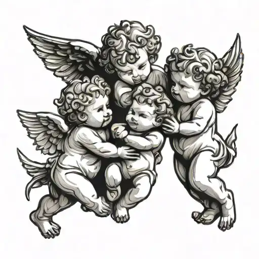 3 baby cherubs holding hands tattoo design idea