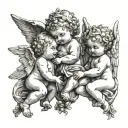 3 baby cherubs holding hands tattoo design idea