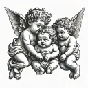 3 baby cherubs holding hands tattoo design idea