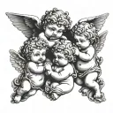 3 baby cherubs holding hands tattoo design idea