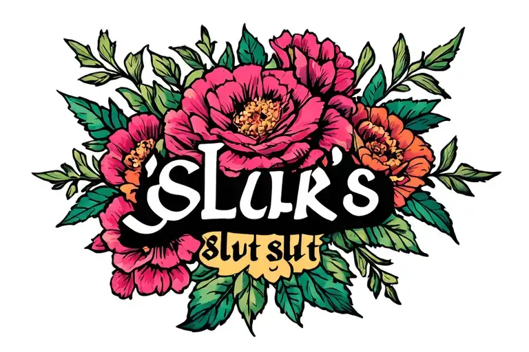 "Jocke's slut" floral design representing tattoo design idea