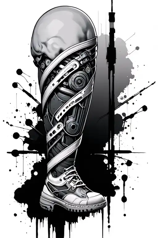 mechanical leg sleeve tattoo design idea