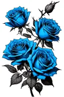 3 Blue Roses with Barbed Branches and Spikes tattoo design idea