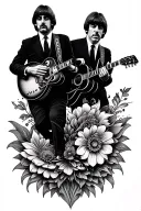 beatles themed sleeve tattoo with psychedelic art style tattoo design idea