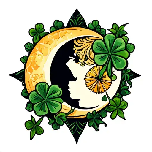 Clover and sun moon tattoo design idea