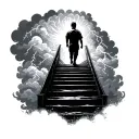 storm clouds with lighting kid walking up stairs leading to heaven tattoo design idea