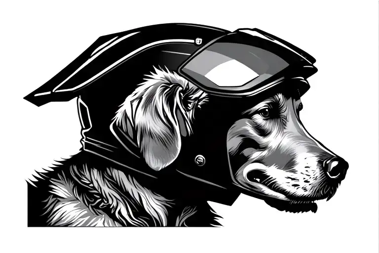 simple side silhouette of golden Retriever wearing a race helmet like the Stig from top gear tattoo design idea