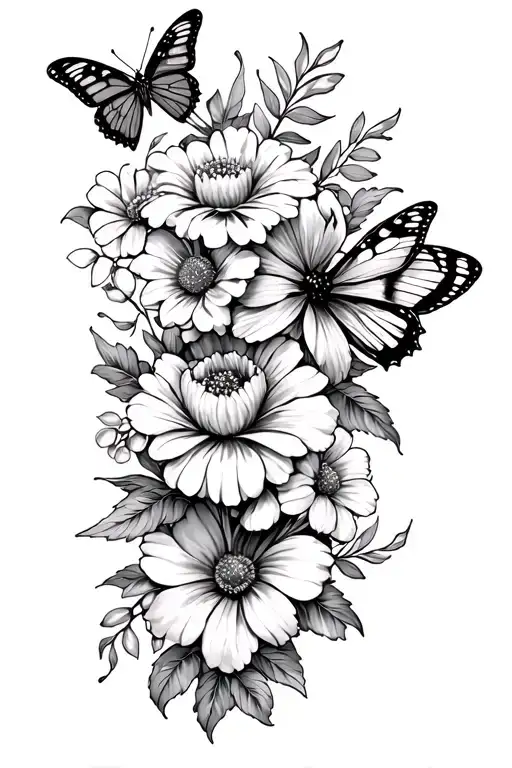 flowers and butterflies half sleeve tattoo design idea