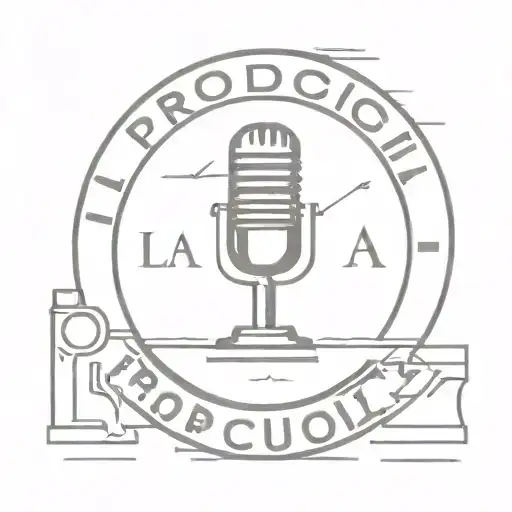 A minimalist design of a microphone with the words 'L.A. Productionz' in a sleek font tattoo design idea