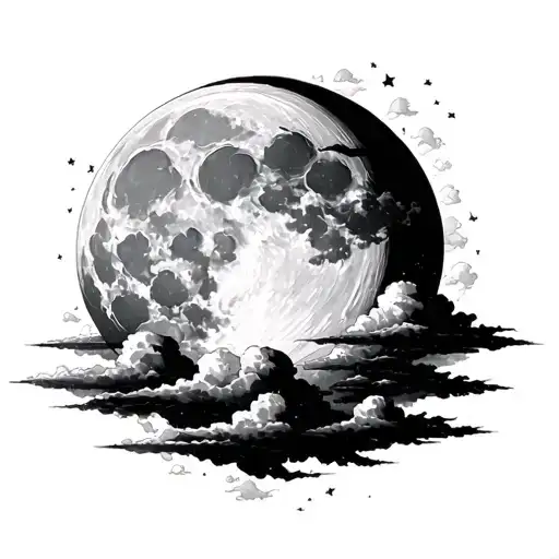 a full moon over clouds forming the shape tattoo design idea