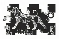 keith haring dog barking with binary code  pattern (0s and 1s ) on the inside tattoo design idea