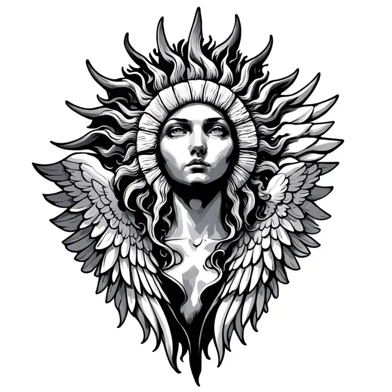 sun with wings below tattoo design idea