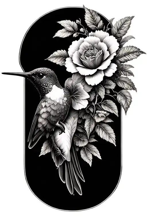flowers intertwined with hummingbird surrounded tattoo design idea