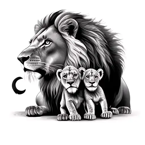 Lion, lioness And 2 Cubs tattoo design idea