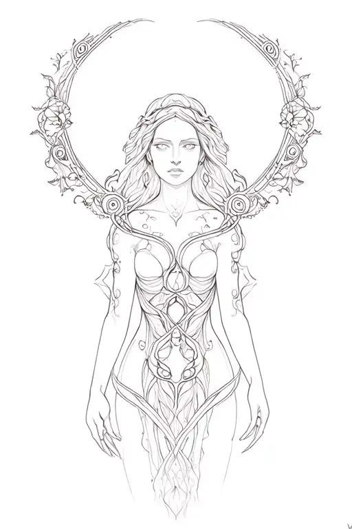 hecate goddess organic structure tattoo design idea