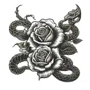 roses and snake with lightning in the background tattoo design idea