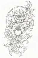 crescent moon, peonie flowers, art nouveau, art deco, symmetrical tattoo design idea