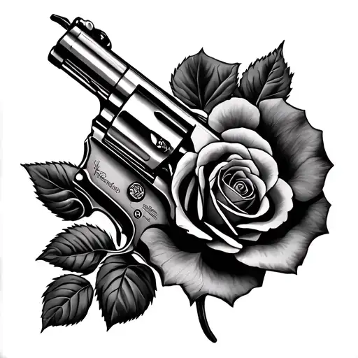 rose and magnum revolver tattoo design idea