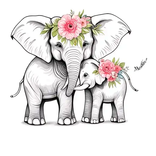 mother daughter matching elephant flowers love mother like daughter writing tattoo design idea