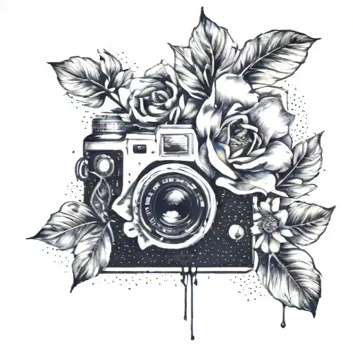 polaroid photo (not the camera, just the photo that comes out) with flowers inside and they're coming out tattoo design idea