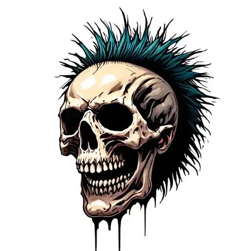 punk scull mohawk tattoo design idea