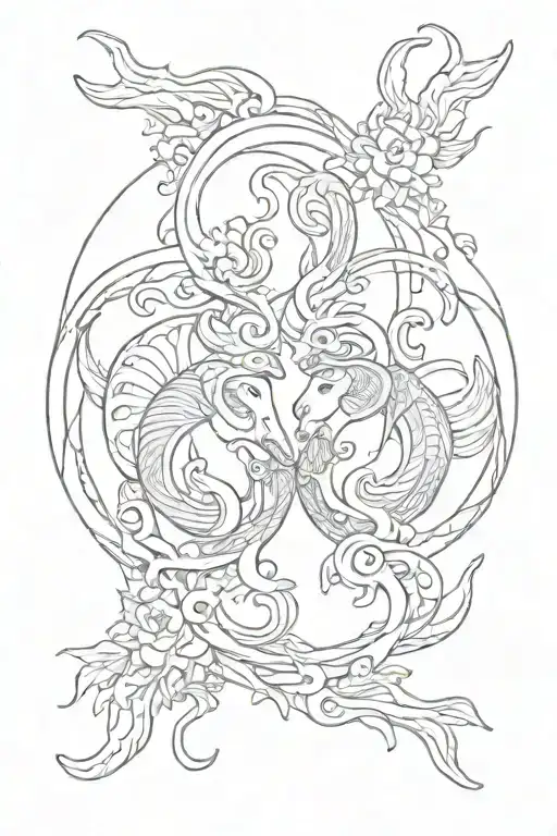 aries and pisces sign mixed tattoo design idea