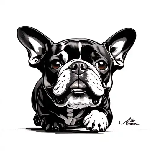 French bulldog skeleton running tattoo design idea