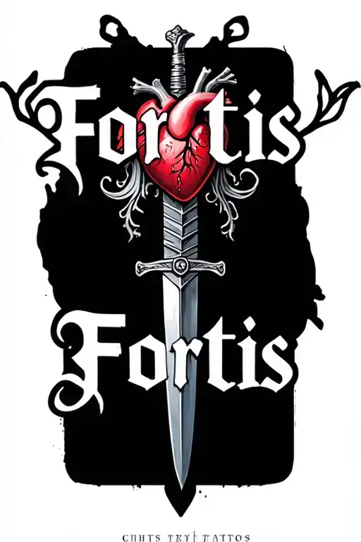 "Fortis" "Fortis" dagger pierce human heart tattoo design idea