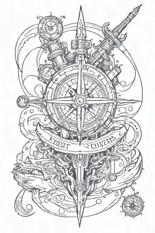 We proceeded with a trident, a submarine and a compass tattoo design idea