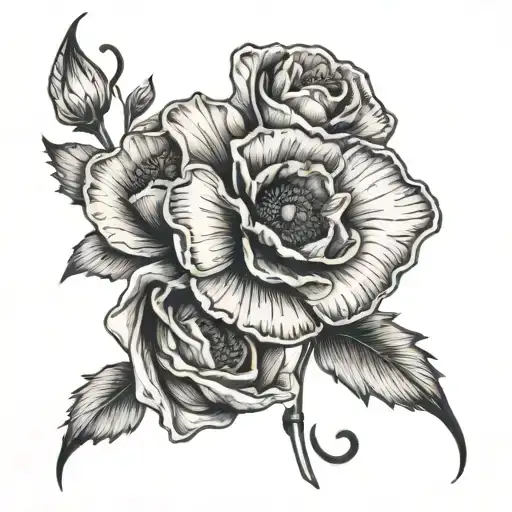 the numbers 1, 2, and 3 wrapped in a poppy flower tattoo design idea