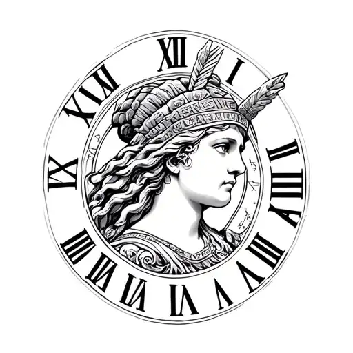 Roman numerals and athena greek goddess tattoo design idea